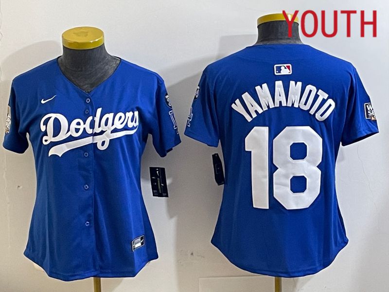 Youth Los Angeles Dodgers #18 Yamamoto Blue Game 2024 Nike MLB Jersey style 11215->youth mlb jersey->Youth Jersey